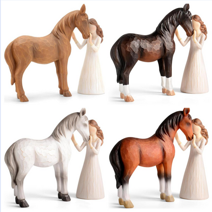 Children‘s Souvenir🎁: Symbolic Desktop Sculpture💖Girl Embraces Horses Figurine