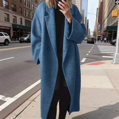 Women's Winter Double-Breasted Long Wool Coat Black Casual Notched Lapel Long Coat for Daily Life & Office Wear Womenswear Basic