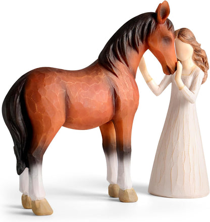 Children‘s Souvenir🎁: Symbolic Desktop Sculpture💖Girl Embraces Horses Figurine