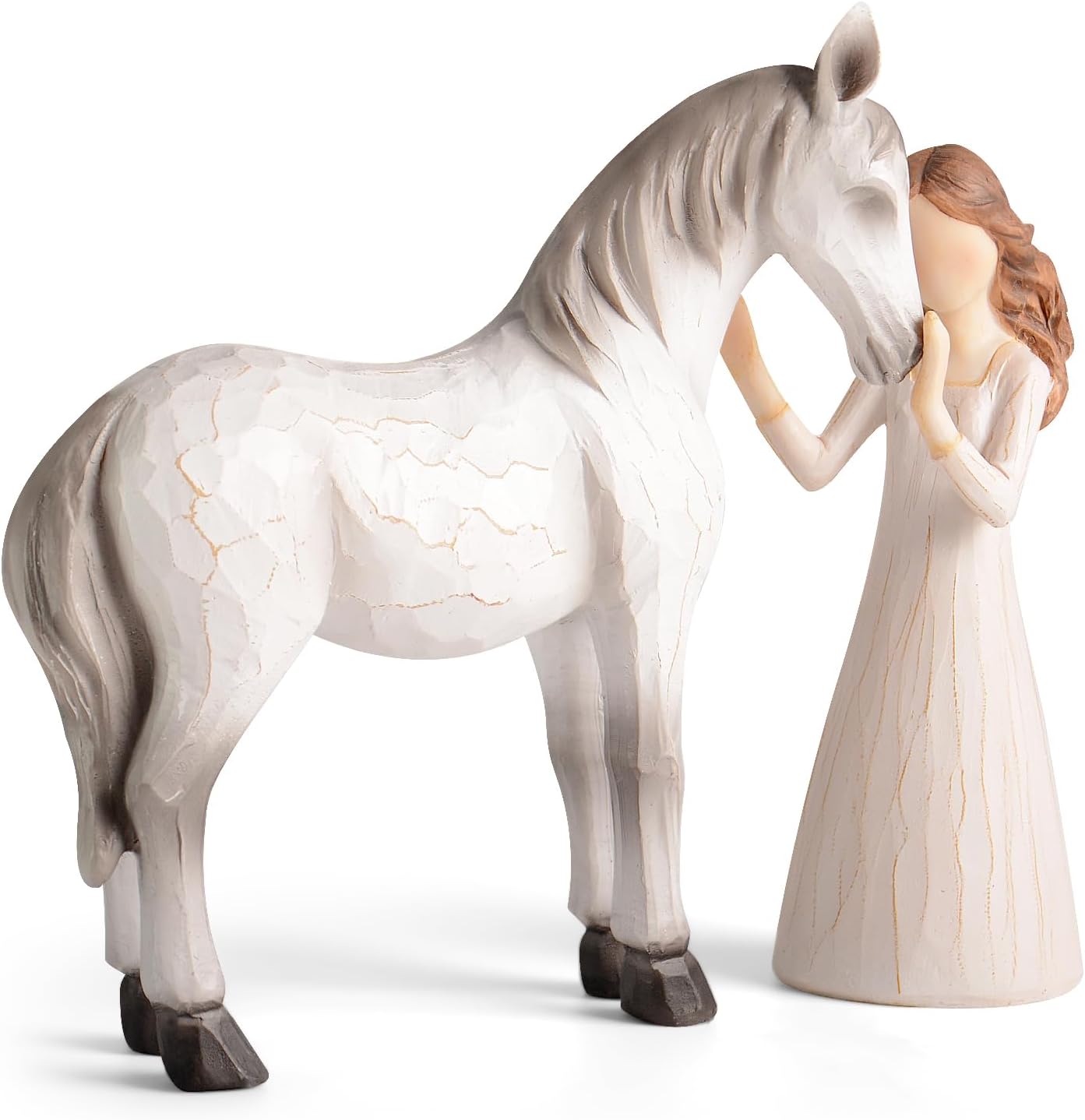 Children‘s Souvenir🎁: Symbolic Desktop Sculpture💖Girl Embraces Horses Figurine