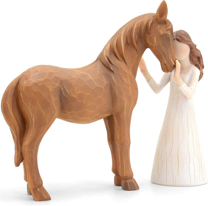 Children‘s Souvenir🎁: Symbolic Desktop Sculpture💖Girl Embraces Horses Figurine