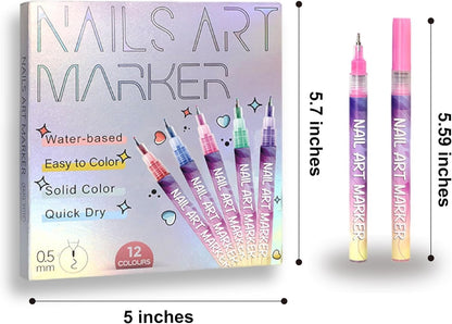 🔥 12-Color Gel Nail Art Pen Set | Acrylic Nail Paint & Dotting Tools for DIY Manicure