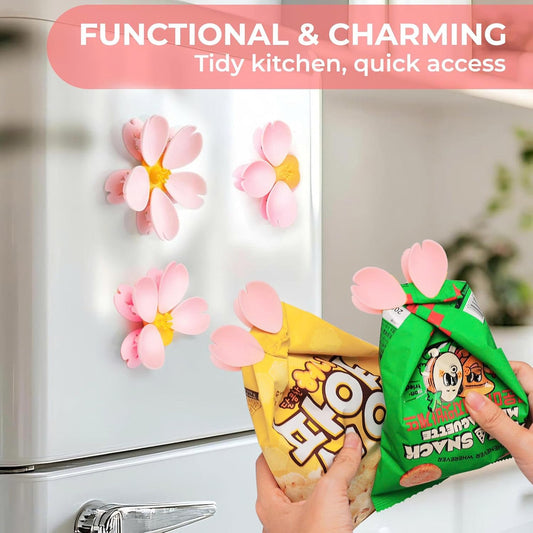 Sakura Flower Magnetic Chip Clips Bag Clip Set – Cute Pink Chip Clip & Fridge Magnets for Snacks