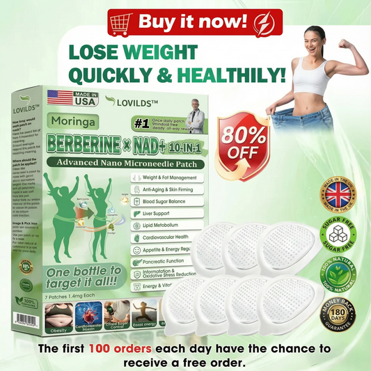 LOVILDS™ Moringa · Berberine × NAD+ 𝟏𝟎-𝐢𝐧-𝟏 𝐀𝐝𝐯𝐚𝐧𝐜𝐞𝐝 𝐍𝐚𝐧𝐨 𝐌𝐢𝐜𝐫𝐨𝐧𝐞𝐞𝐝𝐥𝐞 𝐏𝐚𝐭𝐜𝐡 — 𝐎𝐧𝐜𝐞 𝐃𝐚𝐢𝐥𝐲, 𝐕𝐢𝐬𝐢𝐛𝐥𝐞 𝐑𝐞𝐬𝐮𝐥𝐭𝐬 𝐢𝐧 𝟕 𝐃𝐚𝐲𝐬