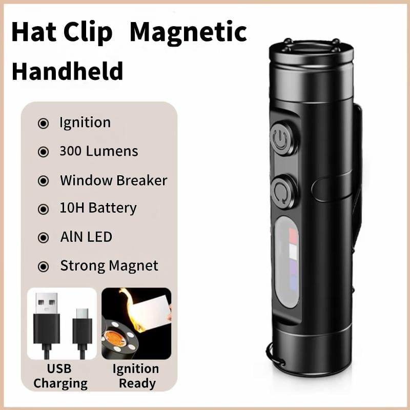 🔦Pocket Rechargeable EDC Flashlight:  Mini Keychain Light with Fire Starter & Window Breaker
