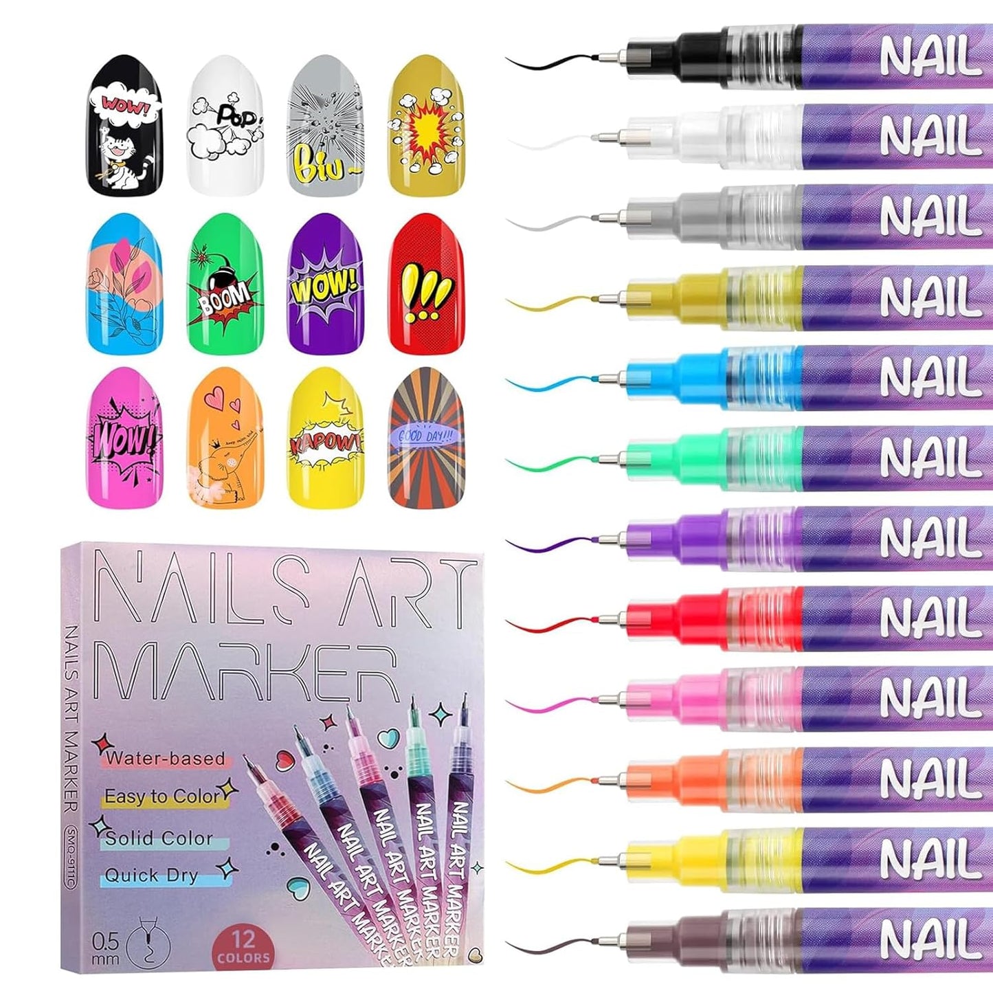 🔥 12-Color Gel Nail Art Pen Set | Acrylic Nail Paint & Dotting Tools for DIY Manicure