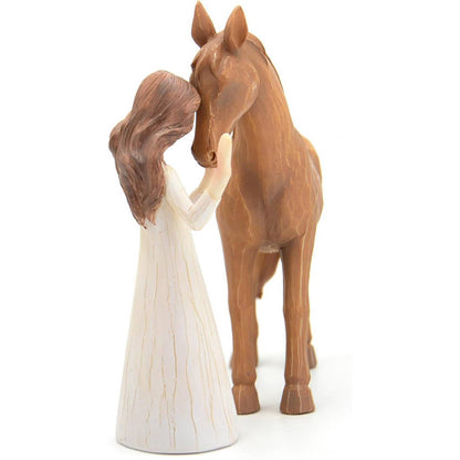 Children‘s Souvenir🎁: Symbolic Desktop Sculpture💖Girl Embraces Horses Figurine