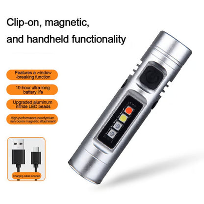 🔦Pocket Rechargeable EDC Flashlight:  Mini Keychain Light with Fire Starter & Window Breaker